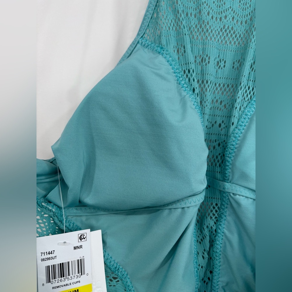 BNWT BECCA Elegant Seafoam Blue Green Lace Swimsuit $128 - Picture 3 of 6